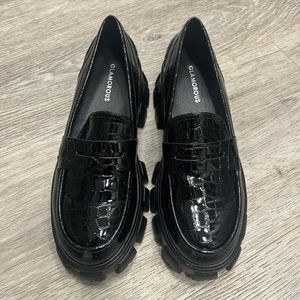 Glamorous chunky loafers in black croc from Asos.